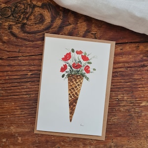 Eiswaffel Mohn Aquarelle handgemalt Sommer Mohnblumen
