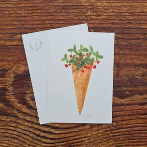 Eiswaffel Wilderdbeere Aquarelle handgemalt Sommer Strawberry