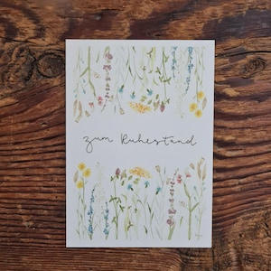 Carte postale de retraite florale A6 aquarelle carte peinte félicitations à la retraite