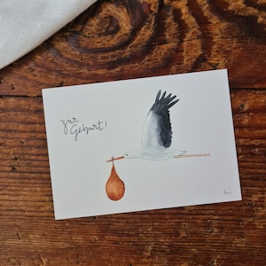 Postkarte A6 Storch zur Geburt Grußkarte Glückwunschkarte