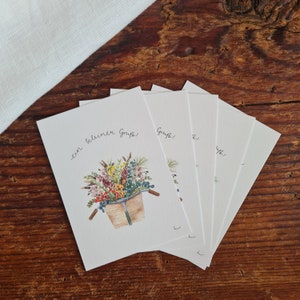 Mini Postkarte Blumenkorb A7 Grußkarte Blumenstrauß Anhänger zum verschenken Karte für Freunde