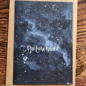 Beileidkarte Die Liebe bleibt A6 Klappkarte Sternenhimmel Beileidkarte Mitgefühl Sterne