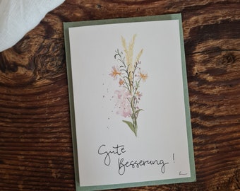 Carte pliante Bon rétablissement A6 Bon rétablissement souhaite carte de voeux fleurs