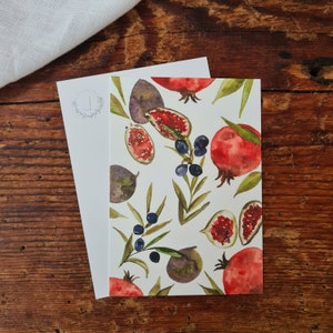 Postkarte Feigen Granatäpfel Olive A6 Postkarte Früchte Kroatien aquarellgemalte Karte