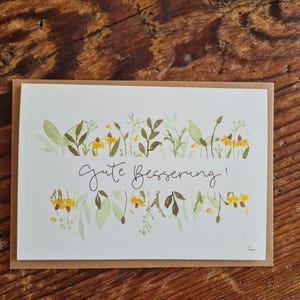 Genesungskarte Floral A6 handgemalt gute Besserung A6 aquarellgemalte Klappkarte zum Gesundwerden