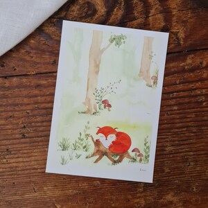Schlafender Fuchs Postkarte A6 Kinder Geburtdtag Grußkarte Kinder Waldmotiv