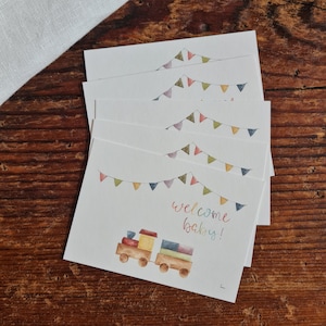 Minikarte Holztruck welcome baby Wimpelkette A7 Karte für werdende Eltern Wünsche zur Geburt Geburtstag