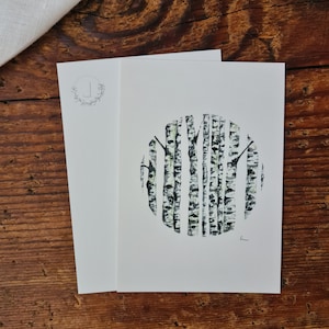 Postkarte Birkenwald A6 Postkarte Birke im Kreis Aquarellgemalte Waldpostkarte