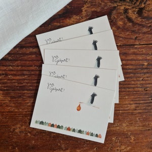 Storch A7 Mini Postkarte zur Geburt Geschenk Karte New born