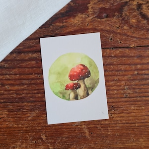 Mini Postkarte Fliegenpilze A7 Grußkarte Glück Anhänger zum verschenken
