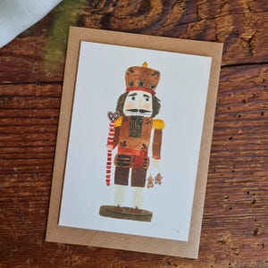 Klappkarte Nussknacker Zuckerstange A6 Karte zu Weihnachten Karte zum Advent Aquarellgemalte Weihnachtskarte