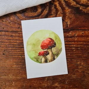 Postkarte Fliegenpilze A6 Postkarte Aquarellgemalte Postkarte Fliegenpilze im Kreis Glück Grußkarte Glück