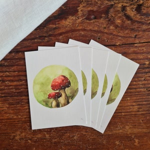 5er Set Postkarte Fliegenpilze A7 Grußkarte Glück Anhänger zum verschenken