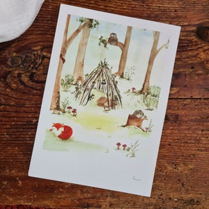 Póster infantil de animales del bosque dormidos, tamaño A4, tarjeta de felicitación de cumpleaños para niños, motivo del bosque para habitación infantil
