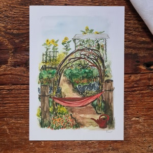 Gemüsegarten Poster A6 Hängematte GemüsefreundInnen Grußkarte Ernte Anbau