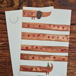 Weihnachtsdackel A6 Postkarte Weihnachten Christbaum Wimpelkette Dackel