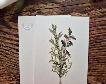 Fir branch Ilex Christmas postcard A6 lettering Merry Christmas greeting card Christmas Christmas card gift