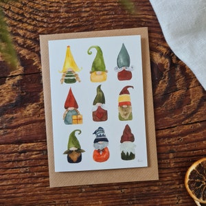 Klappkarte Weihnachtswichtel A6 Postkarte zu Weihnachten Karte zum Advent Aquarellgemalte Weihnachtskarte