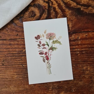 Carte postale A6 Automne Arbuste Aquarelles Fleurs sauvages Illustration Aquarelles peintes à la main