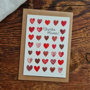 Tarjeta plegable Gracias mamá corazones acuarela A6 tarjeta pintada acuarela tarjeta de felicitación corazones postal