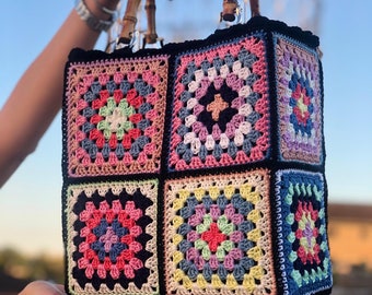 Multicolored granny square mini bag