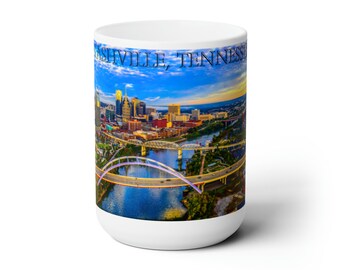 Nashville Tennessee Panorama su tazza in ceramica bianca 15 once