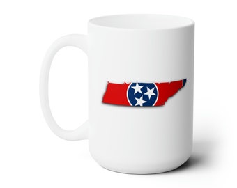 Bandiera a forma di Tennessee su tazza in ceramica bianca da 15 once