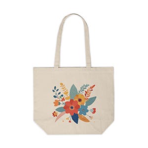 Floral Canvas Tote Bag - Reusable Grocery Bag, Eco-Friendly Shopper, Beach Bag, Market Tote, Floral Tote Purse
