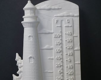 Unpainted Ceramic Bisque, Lighthouse Thermometer