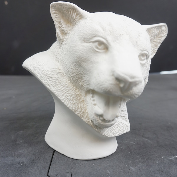 Unpainted Ceramic Bisque, Mountain Lion Bust