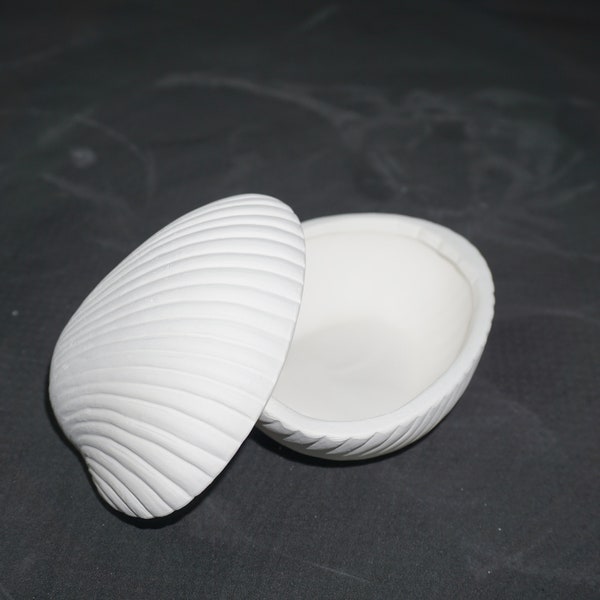 Unpainted Ceramic Bisque, Shell Container 2