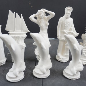 Unpainted Ceramic Bisque, Nautical Chess Set- PIECES ONLY