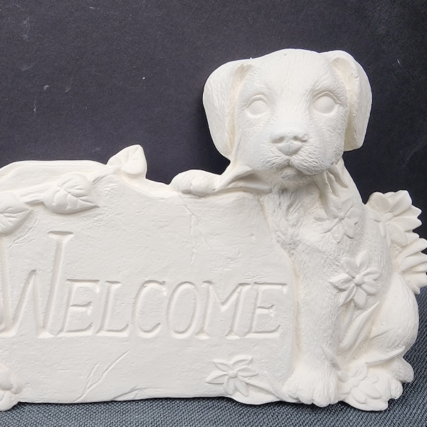 Unpainted Cermaic Bisque, Puppy Welcome Sign