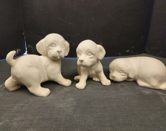 Unpainted Ceramic Bisque- Trio of Puppies