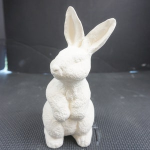 Vintage Wood and Straw Bunny in a Distressed White Finish With a Pink Bow