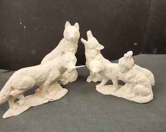 Unpainted Ceramic Bisque, Wolves Complete Set