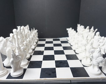 Unpainted Ceramic Bisque, Battle of the Ages Chess Set