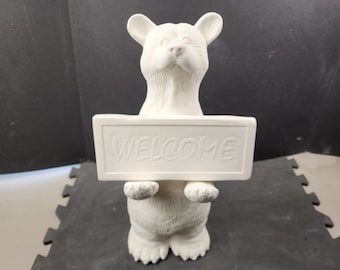 Unpainted Ceramic Bisque, Standing Bear with Welcome Sign