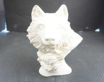 Unpainted Ceramic Bisque, Wolf Bust