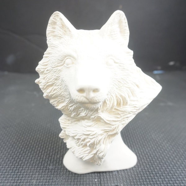 Unpainted Ceramic Bisque, Wolf Bust