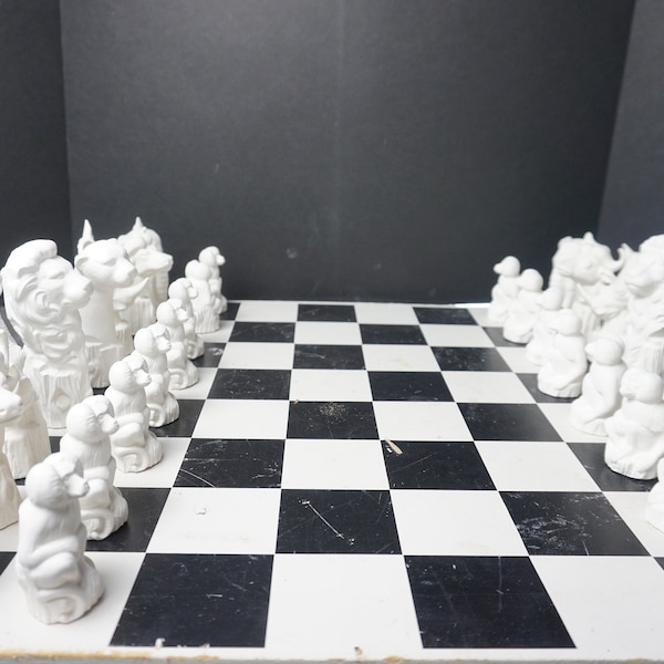 Unpainted Ceramic Bisque, African Wildlife Chess Set