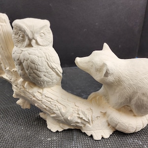 Unpainted Ceramic Bisque, Racoon with Owl