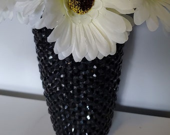Black flower vase with rhinestone stickers