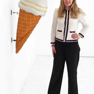 Ice Cream Waffle Cone Statue Wall Hanging Vanilla Scoop 3FT Indoor - Outdoor For Ice Cream Shops, Restaurant Displays - Durable Resin