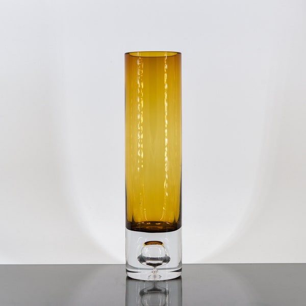 Vintage Scandinavian Glass Vase, Manner of Tape Wirkalla Amber Art Glass Vessel.