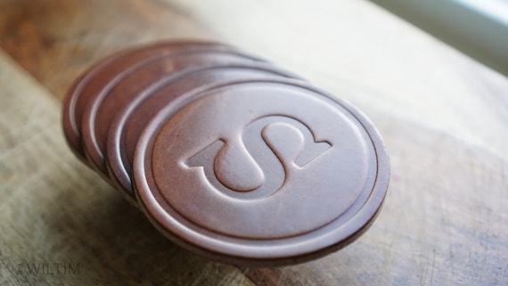 Full Grain Leather Coasters, 4-pack Personalized Leather Coasters, Monogrammed Leather Coasters, Real Leather Coasters, House Warming Gift