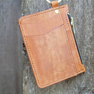 Cartera con cremallera para mujer, cuero real, hecho a mano, herrajes de latón