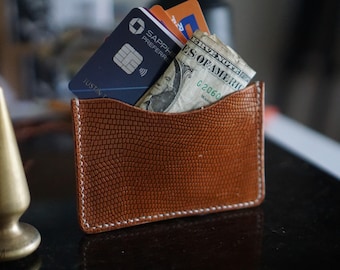 Leather Card Holder, Lizard Print, Front Pocket Wallet, Business Card Holder, DLS Wallet