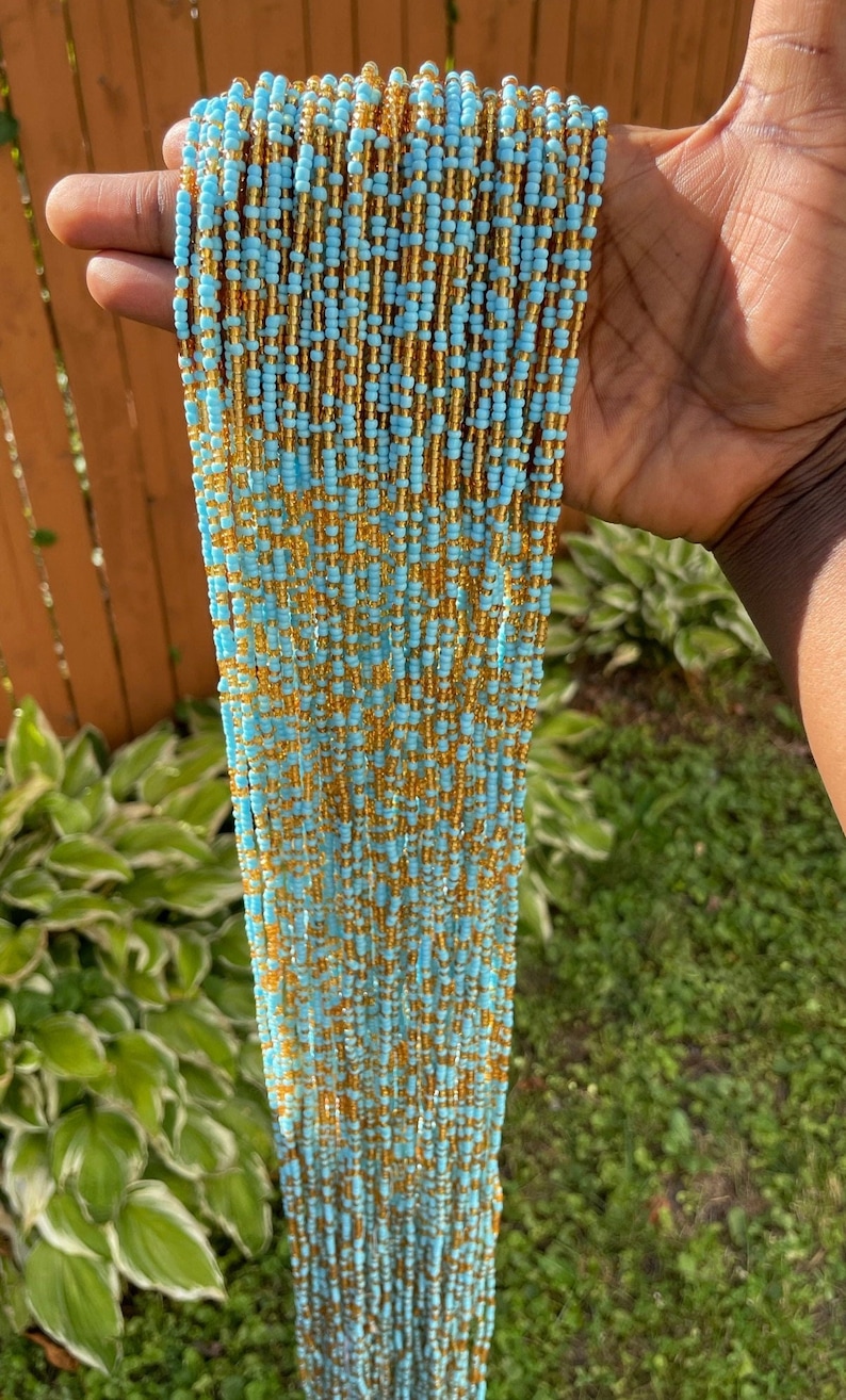 Ghana waist beads/ women waist beads/ African waist beads/ waist beads/ tie on waist beads/ up 50 inches long. Turquoise blue
