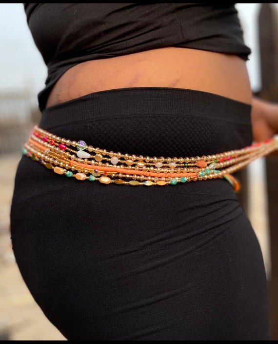 Tie on African Waist Beads with Crystal + Glow in Dark Weight Loss